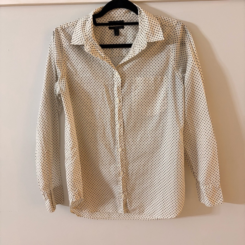 J. Crew White Button-Down Shirt with Black Polka Dots